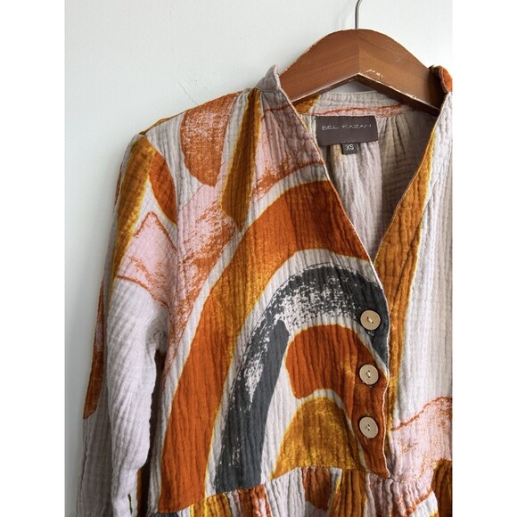 Bel Kazan Muslin Gauze Midi Dress Orange Boho Size XS - Picture 3 of 8